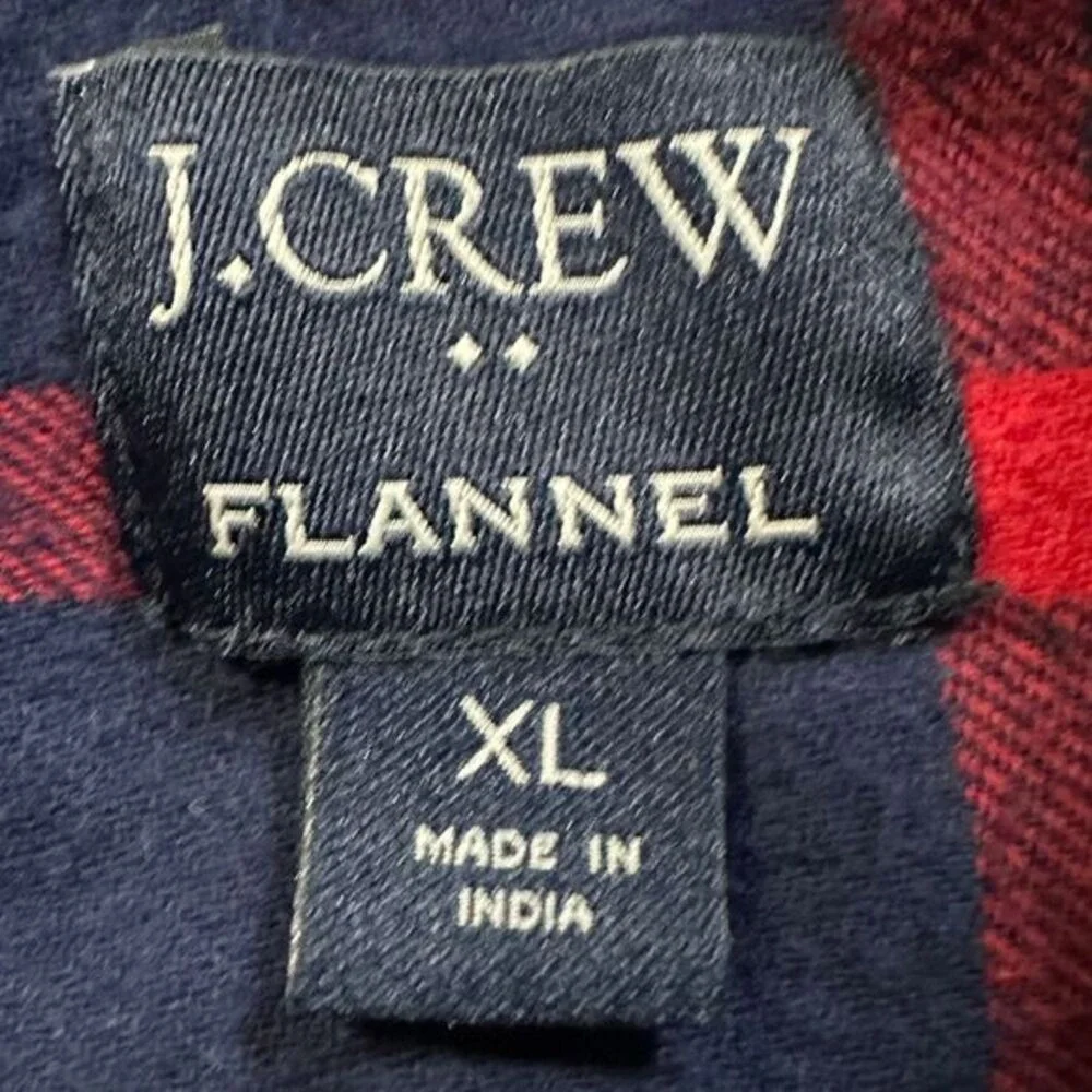 J Crew Flannel Shirt Adult XL Navy Red Plaid Slim Button Up Casual Pocket Mens